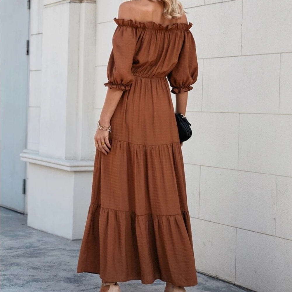 Boho ruffle hem Bardot A line dress - Picture 2 of 6